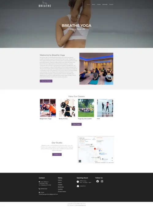 screenshot of a yoga website