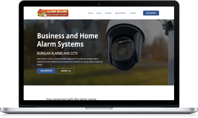 screenshot of alarm secures website