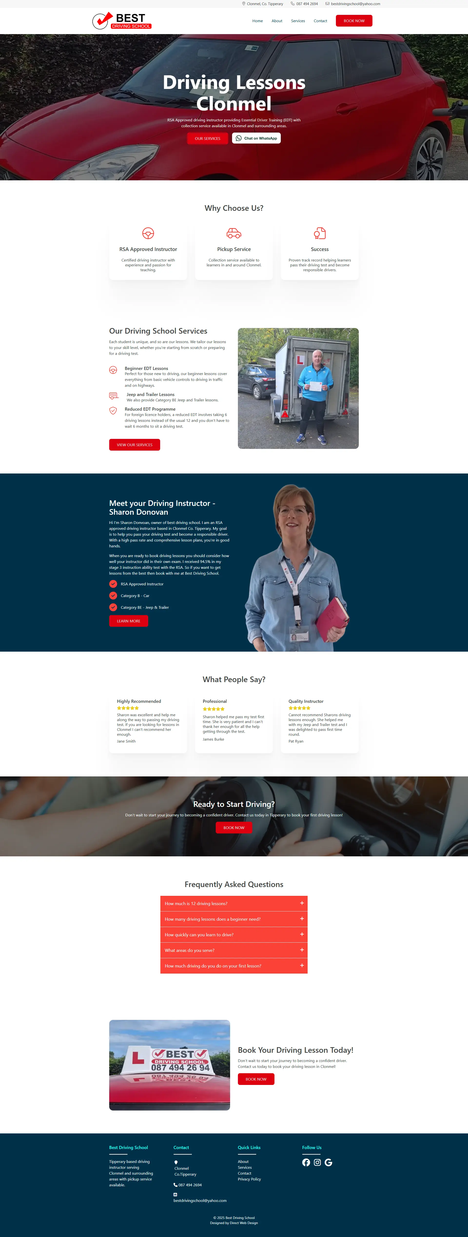 screenshot of the home page of Best Driving Schools website