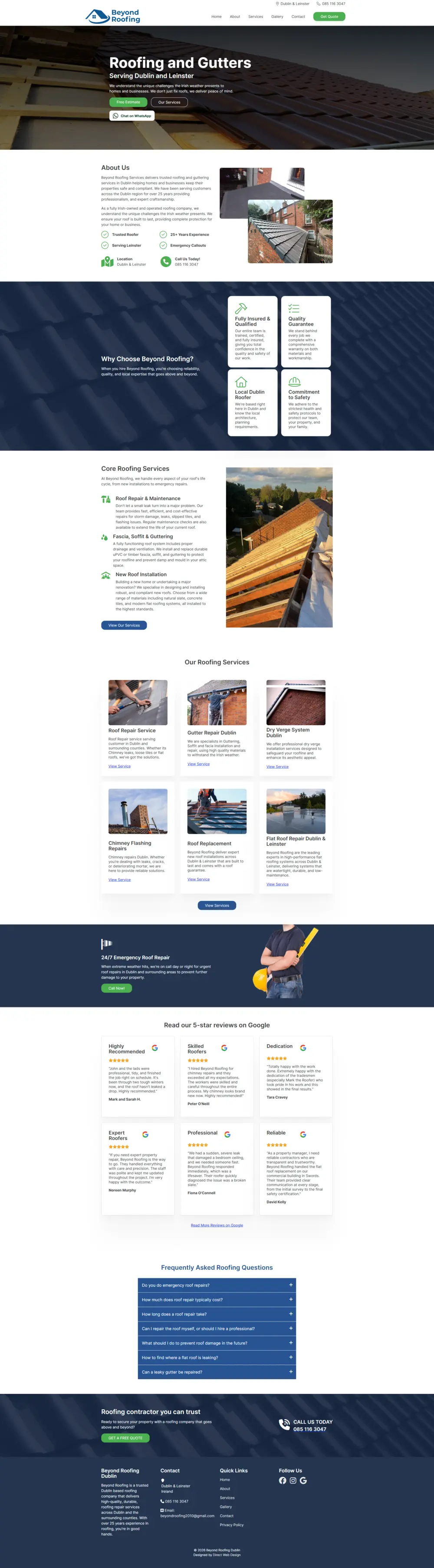 screenshot of the home page of Modern Roofing Dublin website