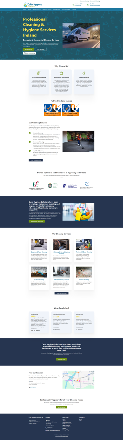 screenshot of Cahir Hygiene website