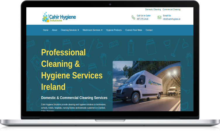 screenshot of Cahir Hygiene website