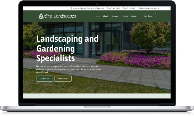 Screenshot of the website for Eire Landscapes Co. Tipperary