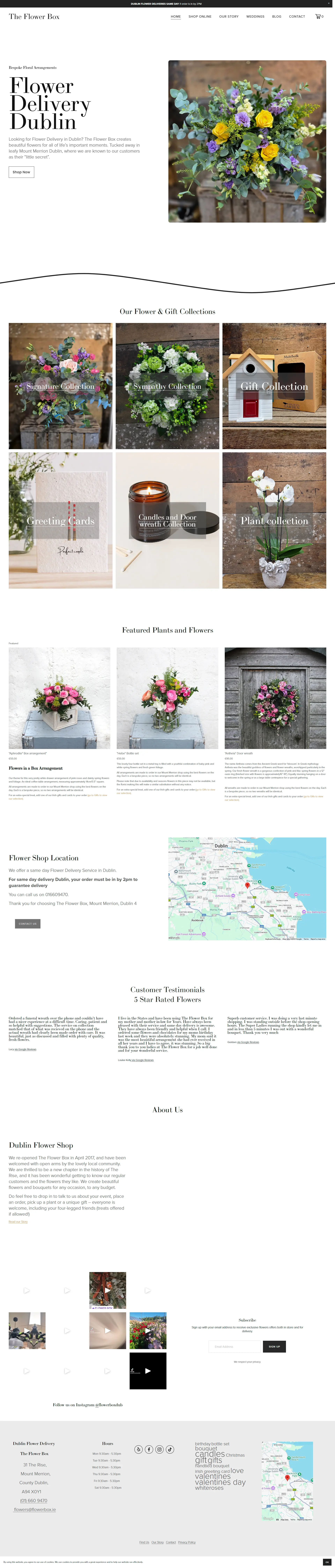 screenshot of the flower box website