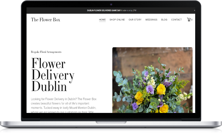 screenshot of the flower box website