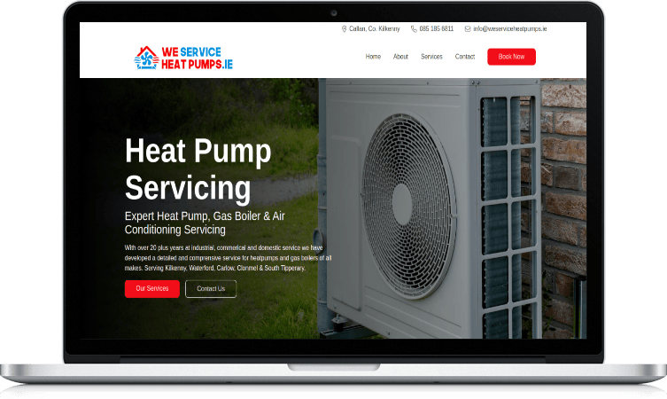 screenshot of a heat pump servicing website