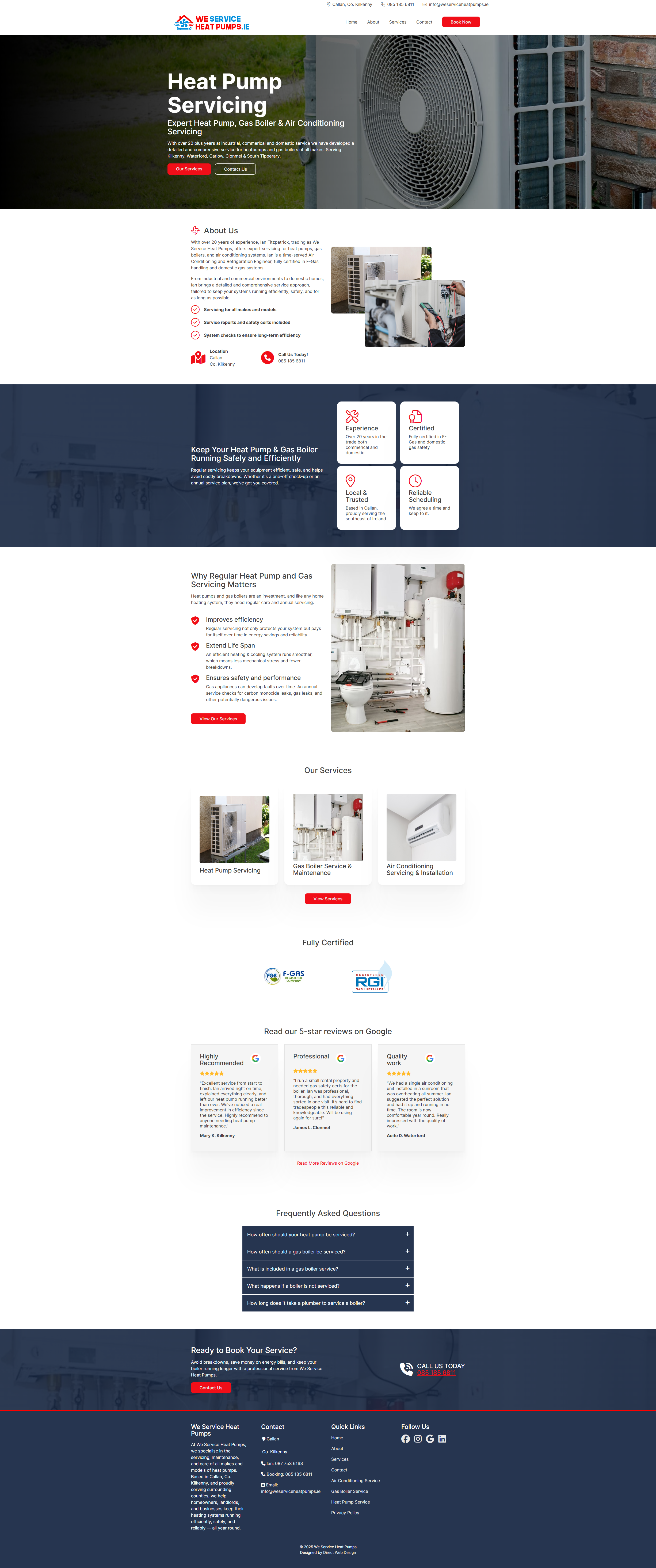 screenshot of a heat pump servicing website