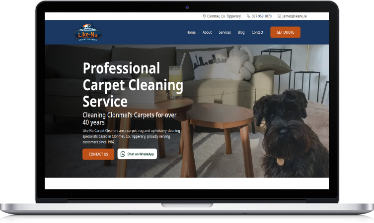 screenshot of likenu carpet cleaning Clonmels website.