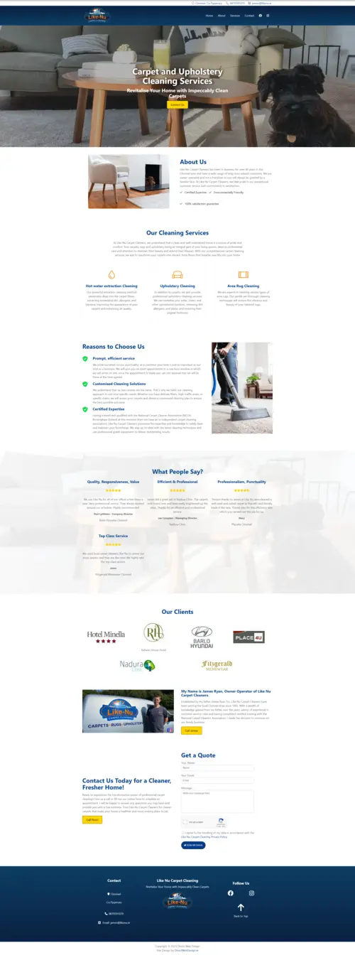 screenshot of likenu carpet cleaning Clonmels website.