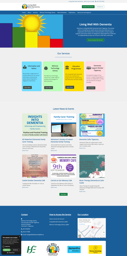 Screenshot of the living well with dementia website south Tipperary.