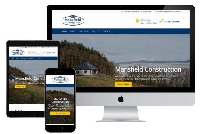 Screenshot of the Mansfield Construction website on desktop and mobile