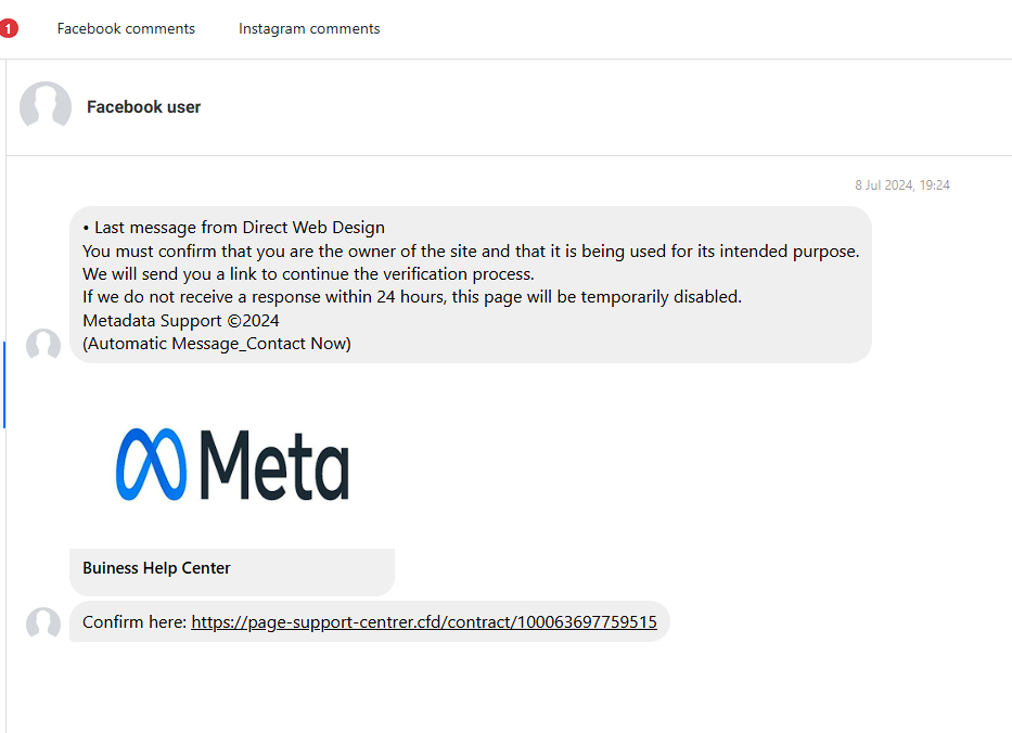 meta phishing email attack screenshot