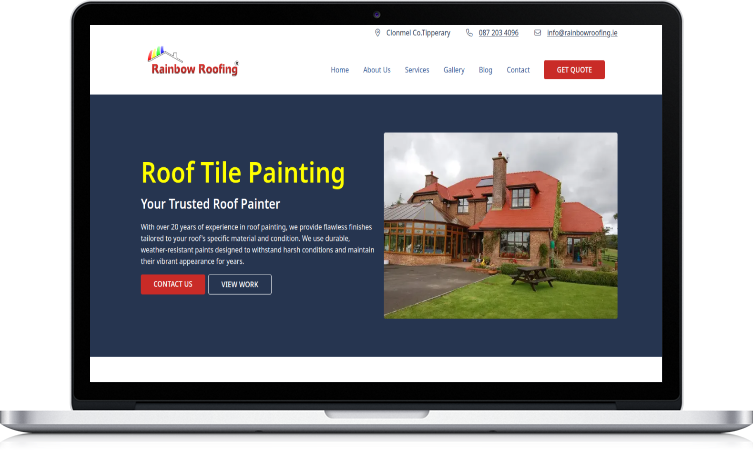 screenshot of rainbow roofing website home page